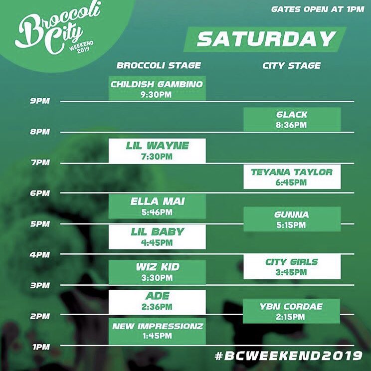 NWStadium's tweet image. Today’s @BroccoliCity lineup! 🥦 #BCWeekend2019