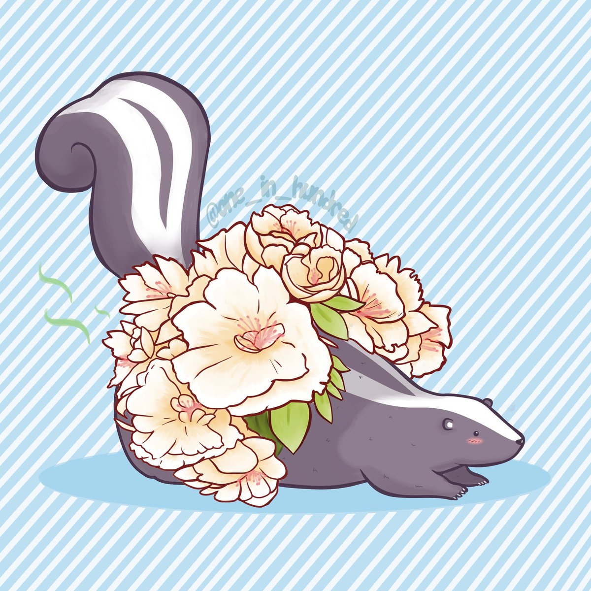 Sakura Skunk
🌸
Might do one more but not sure. What do you all think?
🌸
#skunk #wildlifeillustration #blue #cream #cherryblossoms #SAKURA #etsyartist #digitalillustration #kawaiianimals #kawaii #cuteskunk #stickers #charms #characterdesign