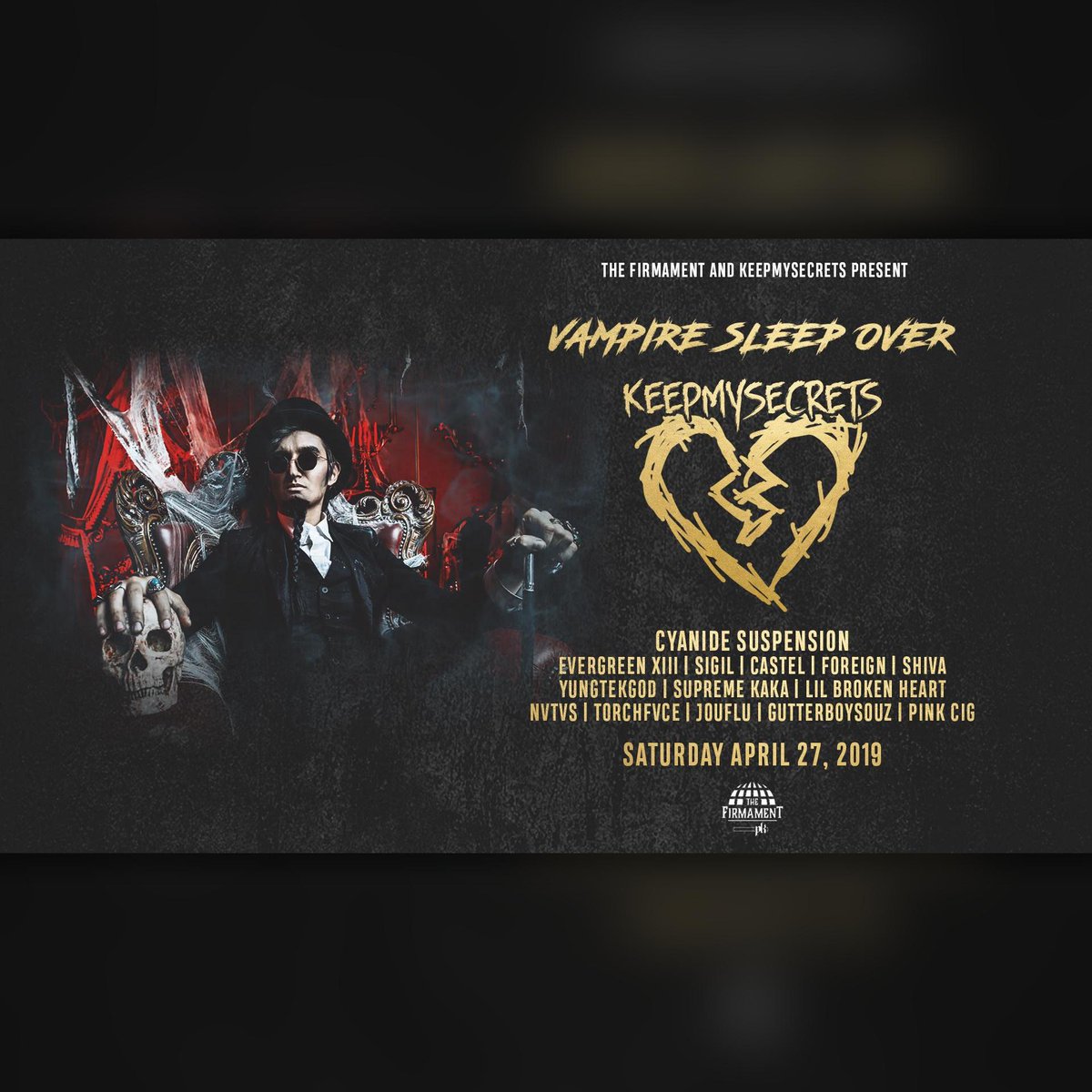 The Firmament GVL (@thefirmamentgvl) on Twitter photo See Everyone Tonight for Vampire Sleepover!
Featuring: <a href="/KEEPMYSECRETS6/">KEEPMYSECRETS</a> | Cyanide Suspension & more!
#Tickets 👉 bit.ly/TF-VAMPIREGANG
#bethere #Firmamentfriday #vampiregang #hiphop See Everyone Tonight for Vampire Sleepover!
Featuring: <a href="/KEEPMYSECRETS6/">KEEPMYSECRETS</a> | Cyanide Suspension & more!
#Tickets 👉 bit.ly/TF-VAMPIREGANG
#bethere #Firmamentfriday #vampiregang #hiphop