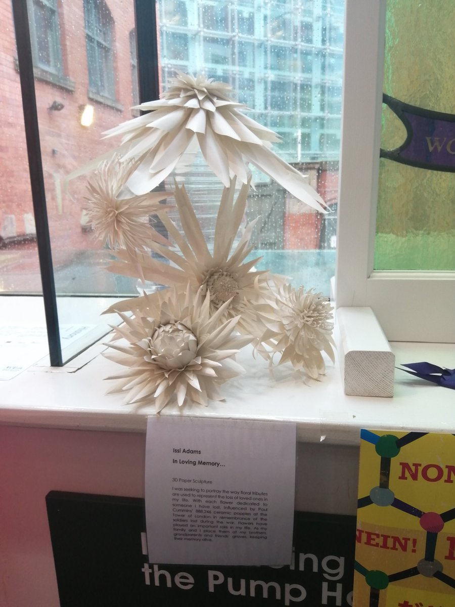 HildaPalmer's tweet photo. We installed beautiful flowers crafted from paper by Issi Adams in memory of family members she's lost, next to the Fallen Tears#iwmd memorial  @PHMMcr Issi  remembers her brother Sam who was killed at the Trafford Centre 20years ago due to negligence of workplace safety. #IWMD19 https://t.co/RtcsNJHkYe