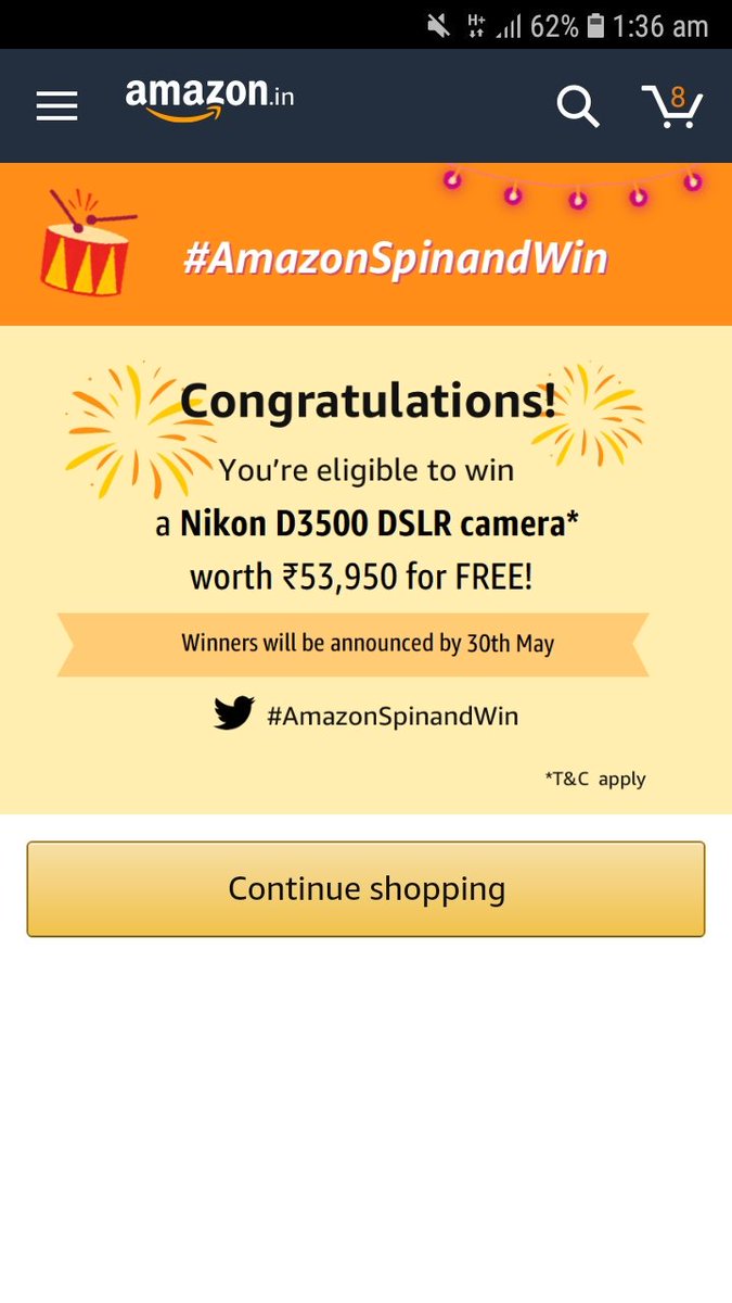 MinzUsha's tweet photo. #AmazonSpinandWin 
@amazonIN @amazonIN https://t.co/GbeDCREd6H
