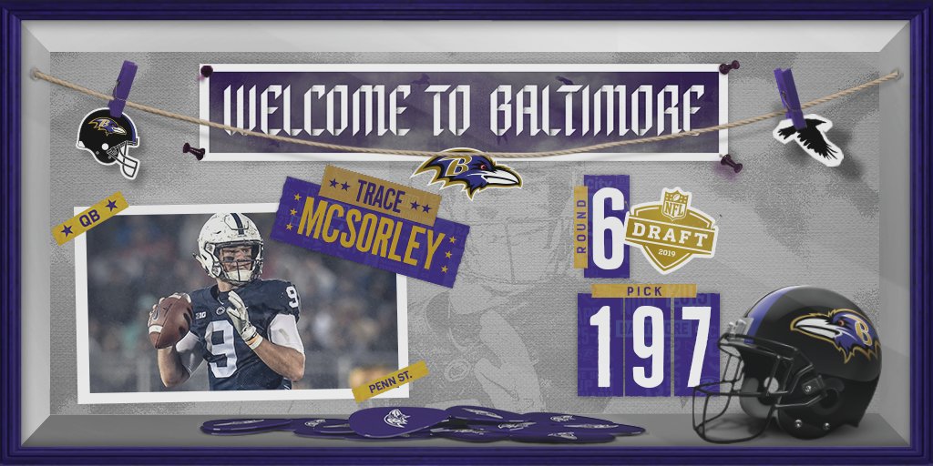 Baltimore Ravens (@ravens) on Twitter photo We have selected Penn St. QB Trace McSorley with the 197th overall pick in the draft.
Welcome to Baltimore, <a href="/McSorley_IX/">Trace McSorley</a>❗️ We have selected Penn St. QB Trace McSorley with the 197th overall pick in the draft.
Welcome to Baltimore, <a href="/McSorley_IX/">Trace McSorley</a>❗️