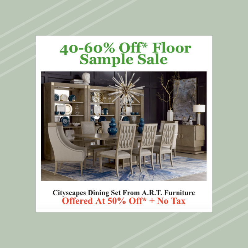 Laurels_Furn's tweet photo. 40-60% Floor Sample Sale at Laurels Fine Furniture 
310-534-5800 

Cityscapes Dining Set from A.R.T. Furniture 
Offered at 50% Off* + No TAX

*OFF MSRP, not including other promotions, prior purchases or special orders.   
**Excludes Stressless

#ARTfurniture #furnitursale https://t.co/XYsraMdZHd