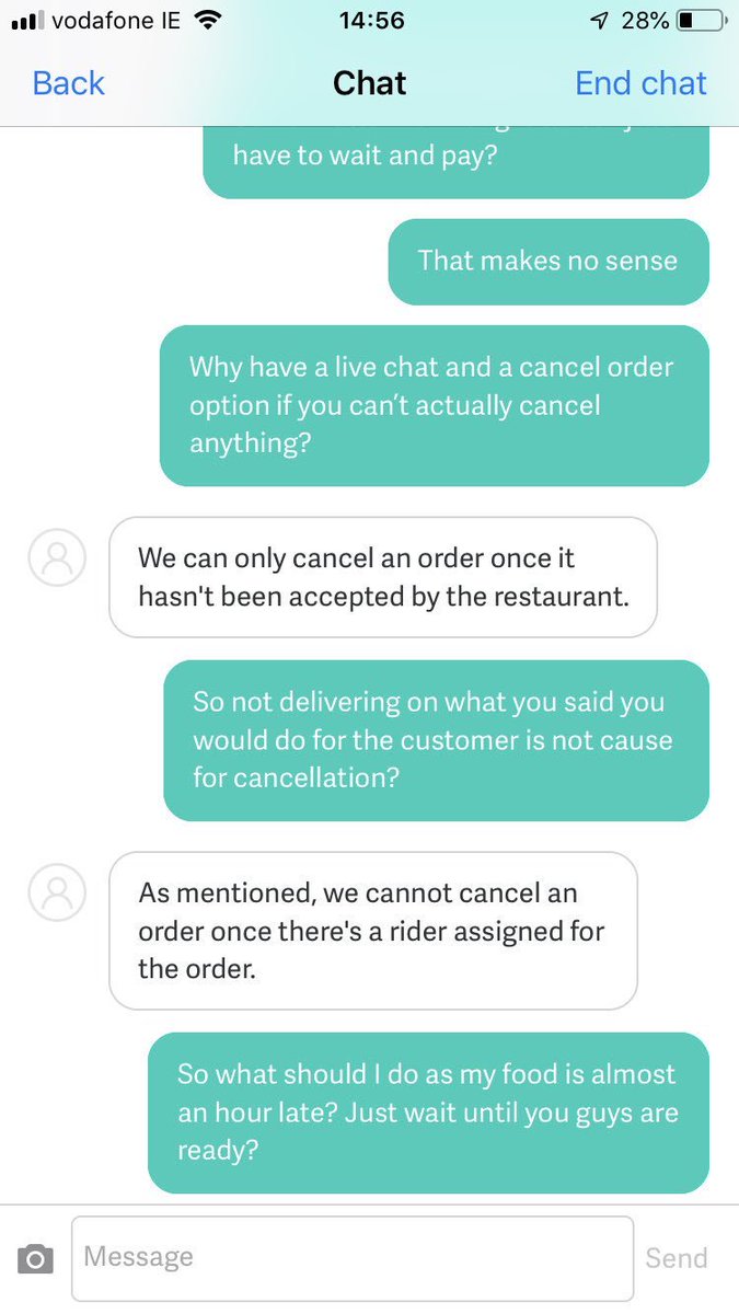 danjerousdave's tweet photo. @DeliverooHelp can you help please, food was over an hour late and got no help from live chat https://t.co/bxMVWSKHLE