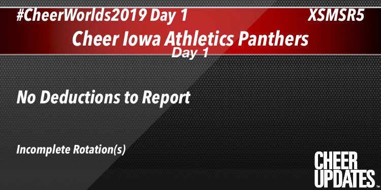 cheerUPDATES's tweet photo. Cheer Iowa Athletics Panthers XSMSR5:
No Deductions to Report

#CheerWorlds2019 Day 1 https://t.co/KkcSwrO2pY
