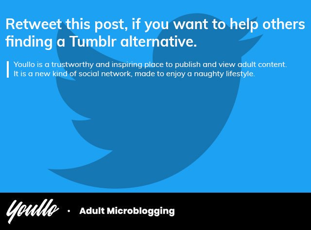 Youllo_net's tweet photo. The best Tumblr alternative? Decide yourself! Join today: https://t.co/wveLz0R8da and retweet to help other tumblr refugees! #tumblrrefugee #tumblrmigrant #tumblralternative #youllo #tumblrisover #tumblrban #tumblrisdead #tumblrpurge #riptumblr #tumblrmigrants #TumblrLogOff #nsfw https://t.co/6xXnCV7gkN