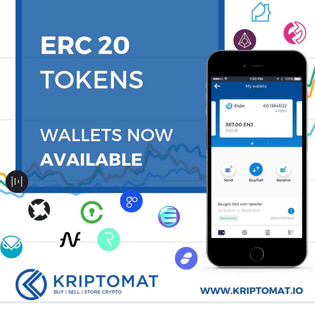 🔥ERC20 DEPOSITS🔥
#Kriptomat is announcing deposit support for #ERC20 tokens!
You can now buy/sell, receive and withdraw #ENJ, #SNC, #LRC, #PRO, #FUN, #REQ, #CVC, #MTL, #OMG, #SNT, #ZRX, #GNO and #REP.
Buy &amp; use selected tokens 👉 kriptomat.io