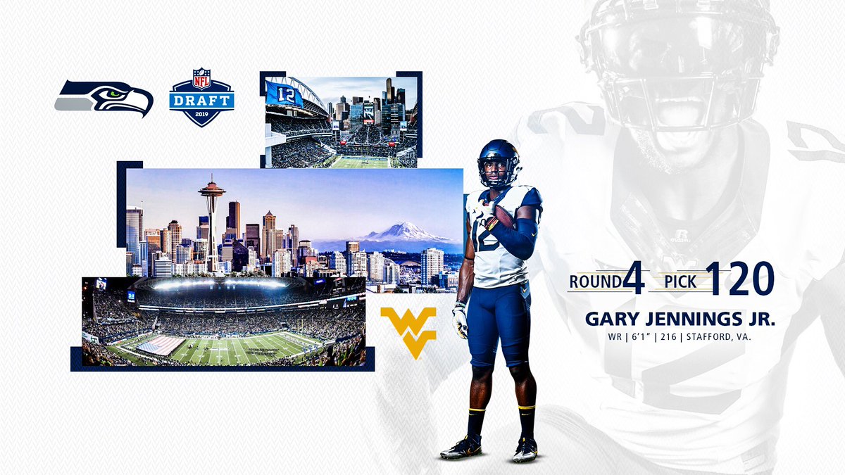 WVUfootball's tweet photo. With the 120th pick in the 2019 @NFLDraft, the @Seahawks select Gary Jennings Jr.

#HailWV | #NFLDraft https://t.co/ccXhkJyI39