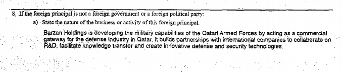 ErinBanco's tweet photo. Lots of questions circulating in intel community on this LLC that is working on a aeronautical project in SC. Owned by Qatari Armed Forces. https://t.co/JInRdhyzm0