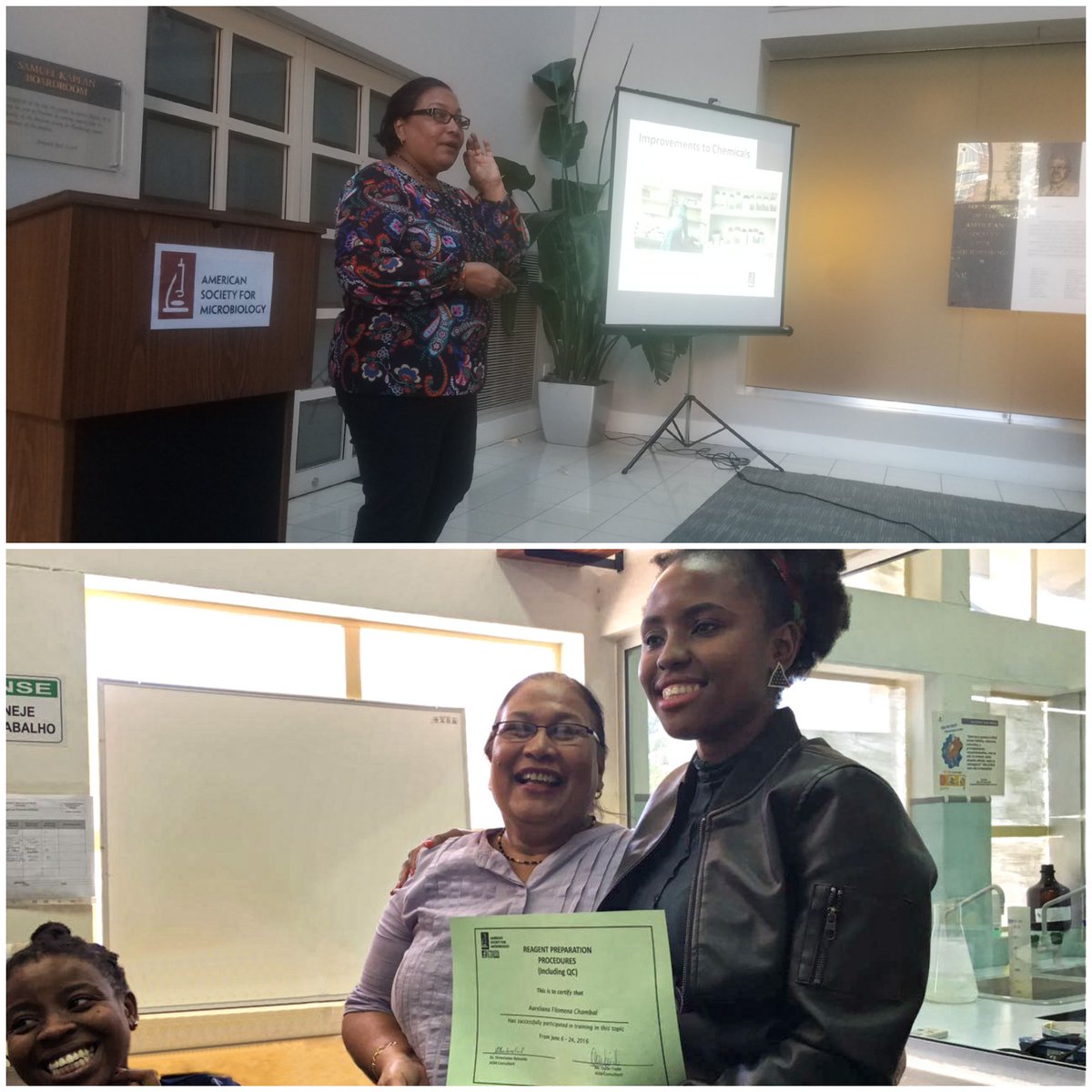 ASMicrobiology's tweet photo. Closing out #labweek celebrating remarkable scientists and mentors who help laboratories thrive and reach their fullest potential. Dr. Shirematee Baboolal visited ASM this week and shared her experience helping #publichealth laboratories in Africa gain accreditation. #lab4life https://t.co/3hY0HnGtzs
