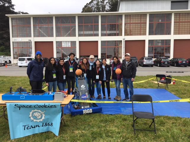spacecookie1868's tweet photo. Who says you can't be in two places at the same time?! A second batch of cookies is meeting thousands of @girlscouts taking part in @GSNorCal's #goldengatebridging at the @GGBridge. Thanks to the National Park Rangers who helped test our basketball shooter! @FIRSTweets https://t.co/TYWop39xYU