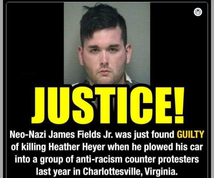 James Alex Fields was convicted on all counts & will spend the rest of his natural life in prison.
He will die far more humane & dignified than Heather Heyers did.
Photo credit/NewsOne