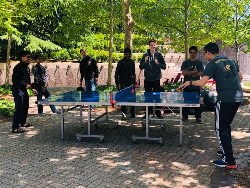 BHSACADEMICTM's tweet photo. Lunch time rejuvenation! Ping pong in the park. We are ready for our afternoon rounds in the #nhbb... go creek! https://t.co/PyrvykVltr