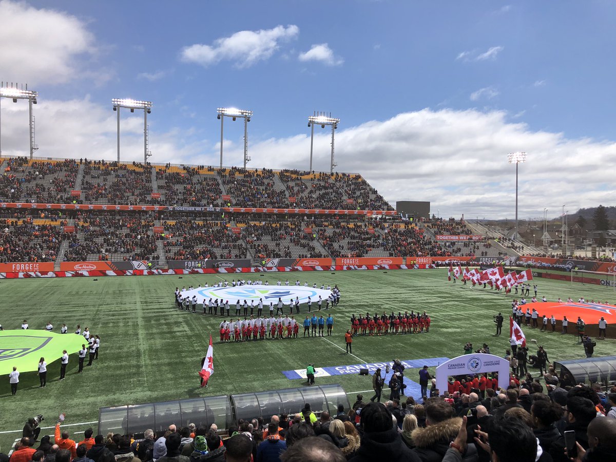Congrats <a href="/CPLsoccer/">Canadian Premier League</a> on a successful launch! Beauty day for Soccer in the Hammer! <a href="/ForgeFCHamilton/">Forge FC</a> @York9FC <a href="/TimHortonsField/">Tim Hortons Field</a> #inauguralGame