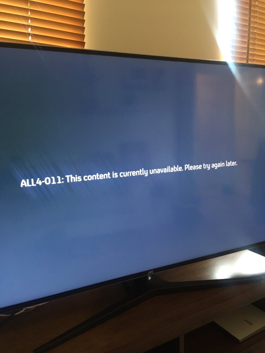 ImNikaKay's tweet photo. @Channel4 can’t play any episodes on the All4 TV app, we keep getting this message (the advert plays and then this error). We have a JVC TV. Please can you help? https://t.co/NlNfTobsHj