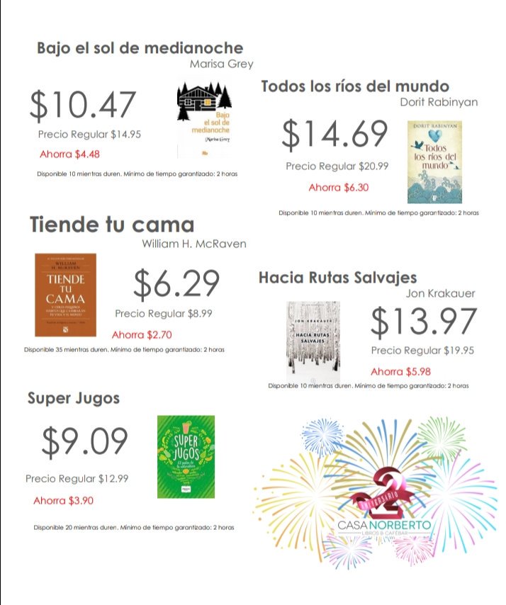 (1/2)😁¡Celebramos nuestro segundo aniversario con ahorros para todos y todas! Especiales válidos del 28 de abril de 2019 al 4 de mayo de 2019. ¡Te esperamos!  #SegundoAniversario #AmamosLosLibros ❤📚