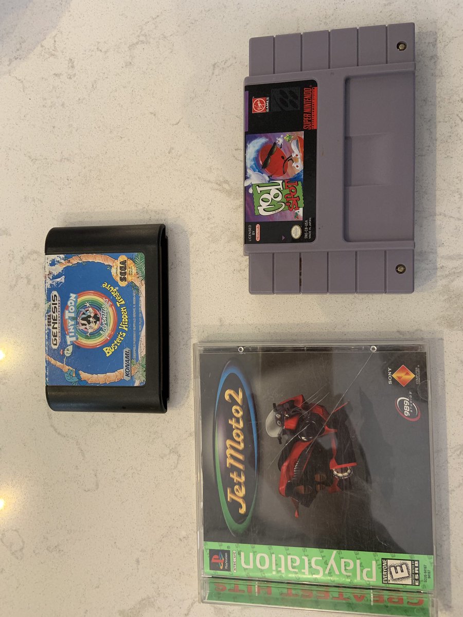 retro_channel's tweet photo. Our game haul for today at @GameZetera so happy to have found #JetMoto2!!! Remembered playing it on the PC tho but it wouldn’t be any different in the PlayStation! We also grabbed #CoolSpot #TinyToon! Videos will be coming soon! #Retrogames #retrogamers #retro #gamming https://t.co/Biayl80RSJ