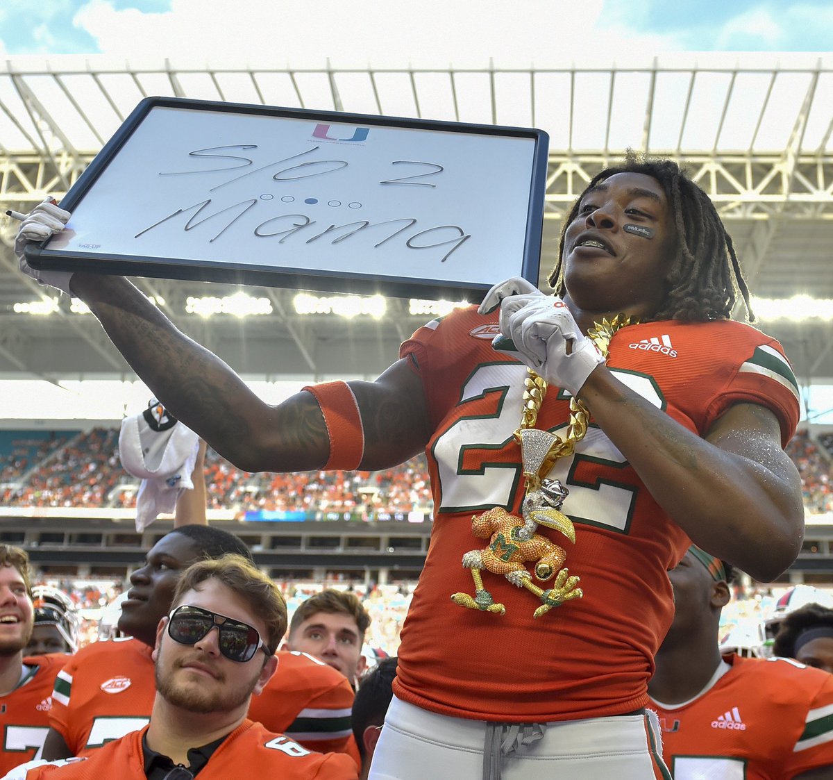 CanesFootball's tweet photo. .@Browns, please make sure you have a dry-erase board on the sideline for post-turnover celebrations. 

Sincerely, 
The U https://t.co/9uS934jd8E