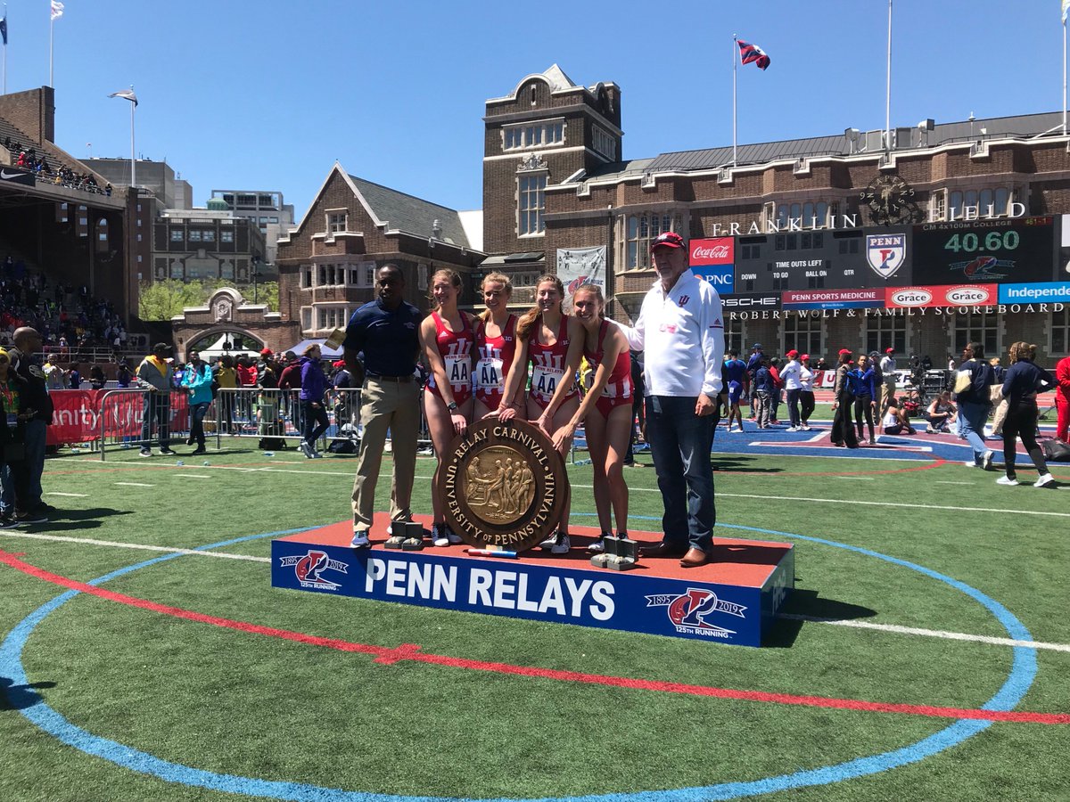 Relay Wheel ➡️ Bloomington

The women's 4x800 Penn Relays wheel is coming home to INDIANA! Joely Pinkston, Haley Harris, Mallory Mulzer, and Kelsey Harris throw down the second fastest time in school history to walk off the overall as CHAMPIONS with a time of 8:33.47!

#GoIU ⚪️🔴