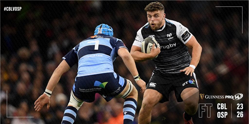 URCOfficial's tweet photo. 👏 The bragging rights and a Champions Cup play-off spot go to the @ospreys 

This #GUINNESSPRO14 clash was so tight against @cardiff_blues 😰

But @samdavey1993 held his nerve at the death #CBLvOSP https://t.co/3vFEjLOPCm