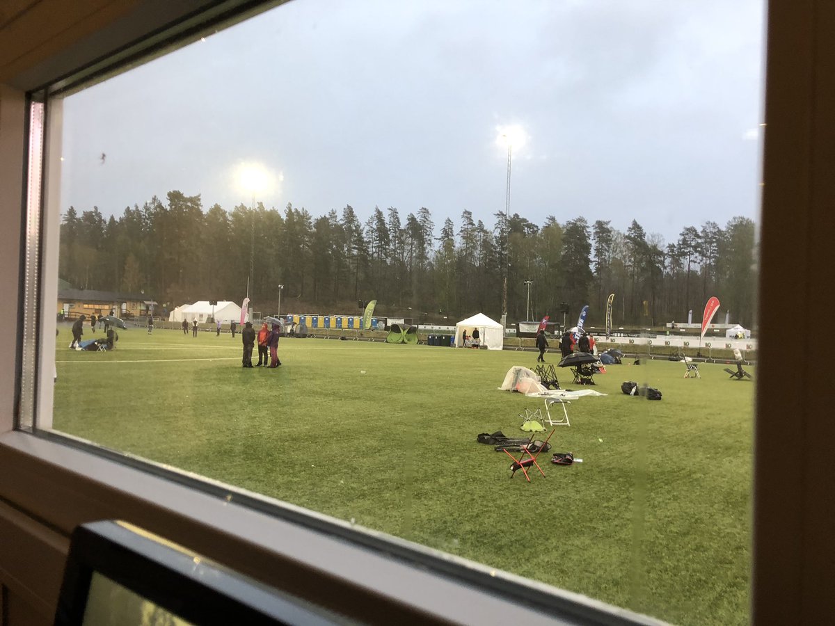 Pouring rain at #10mila2019 but we’re warm and dry inside the booth.