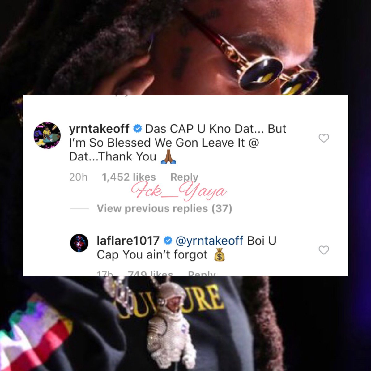 FckYaya's tweet photo. Gucci Mane speaks about his first time meeting Migos and Takeoff jumps into the comment to call CAP 🧢 #hiphop #malerapunity https://t.co/eAMGhQQ6hs
