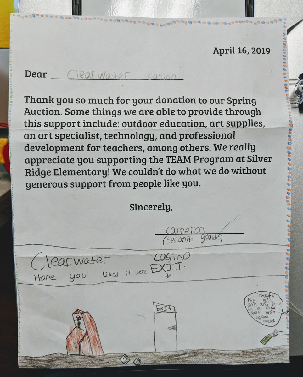 Clearwaterisfun's tweet photo. A thank for an in-kind donation. One of the sweetest thank you cards we've ever gotten.
#CommuntiySupport https://t.co/K4CxYIbHZK