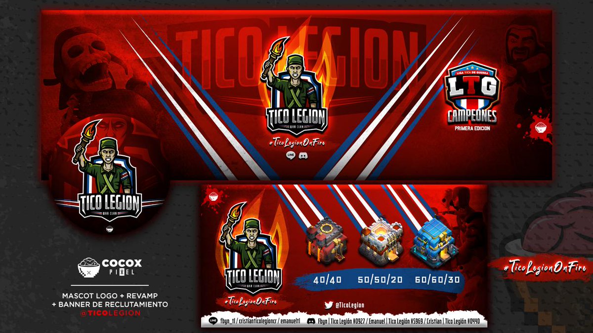 Clan Pack (mascot logo + twitter revamp + banner de reclutamiento) para los actuales campeones de la <a href="/LTGCOC/">LTG</a> 🇨🇷 unos grandes #TicoLegionOnFire 🔥
