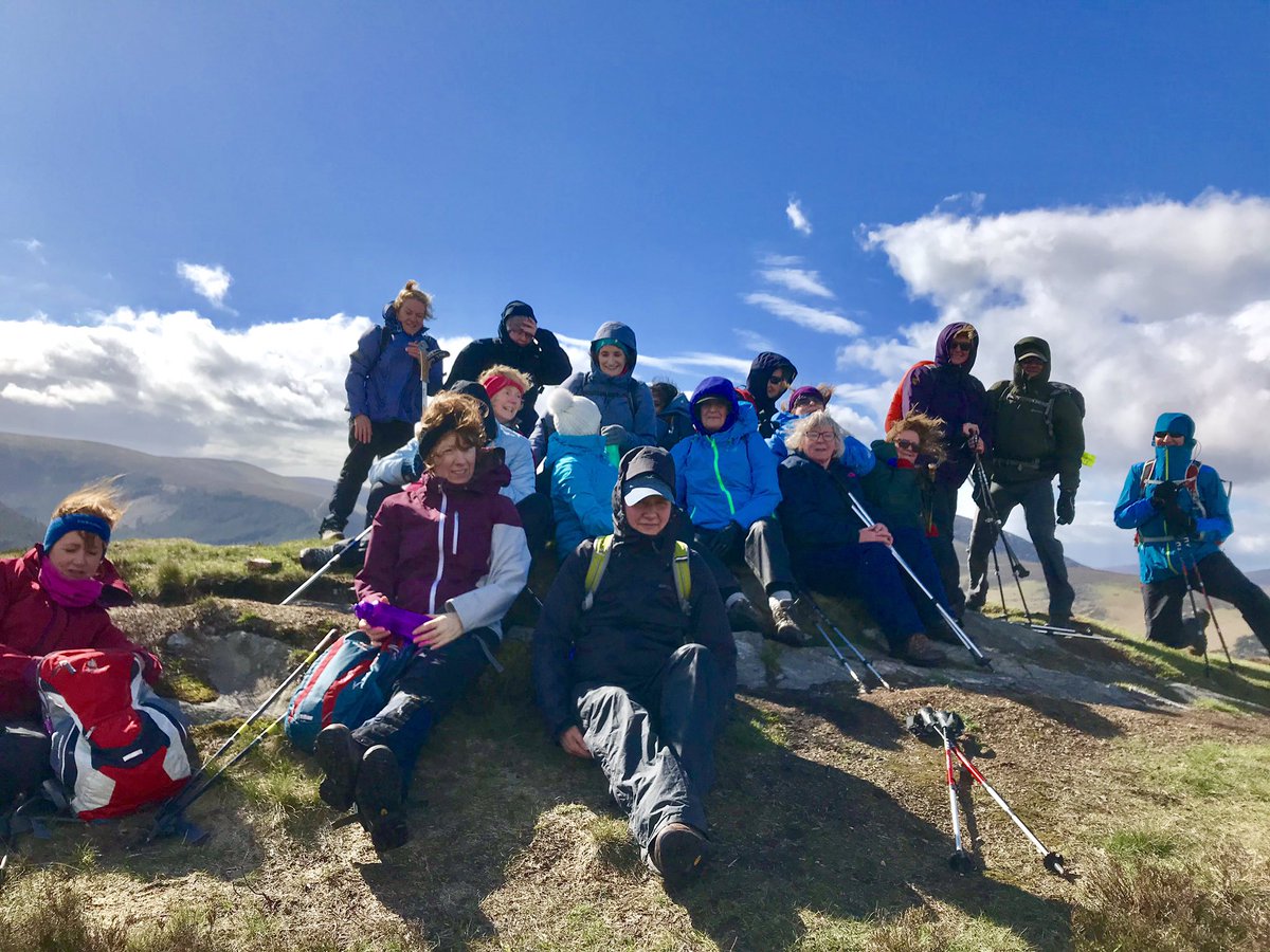 A group in a heap on top of Derrybawn today. The original plan to scamper along the ridge went west, like the mad winds! All kinds of weather today, so a moderate walk became a tough one, but a great one!! Thanks to all for their great company! #adventureireland #wicklowoutdoors
