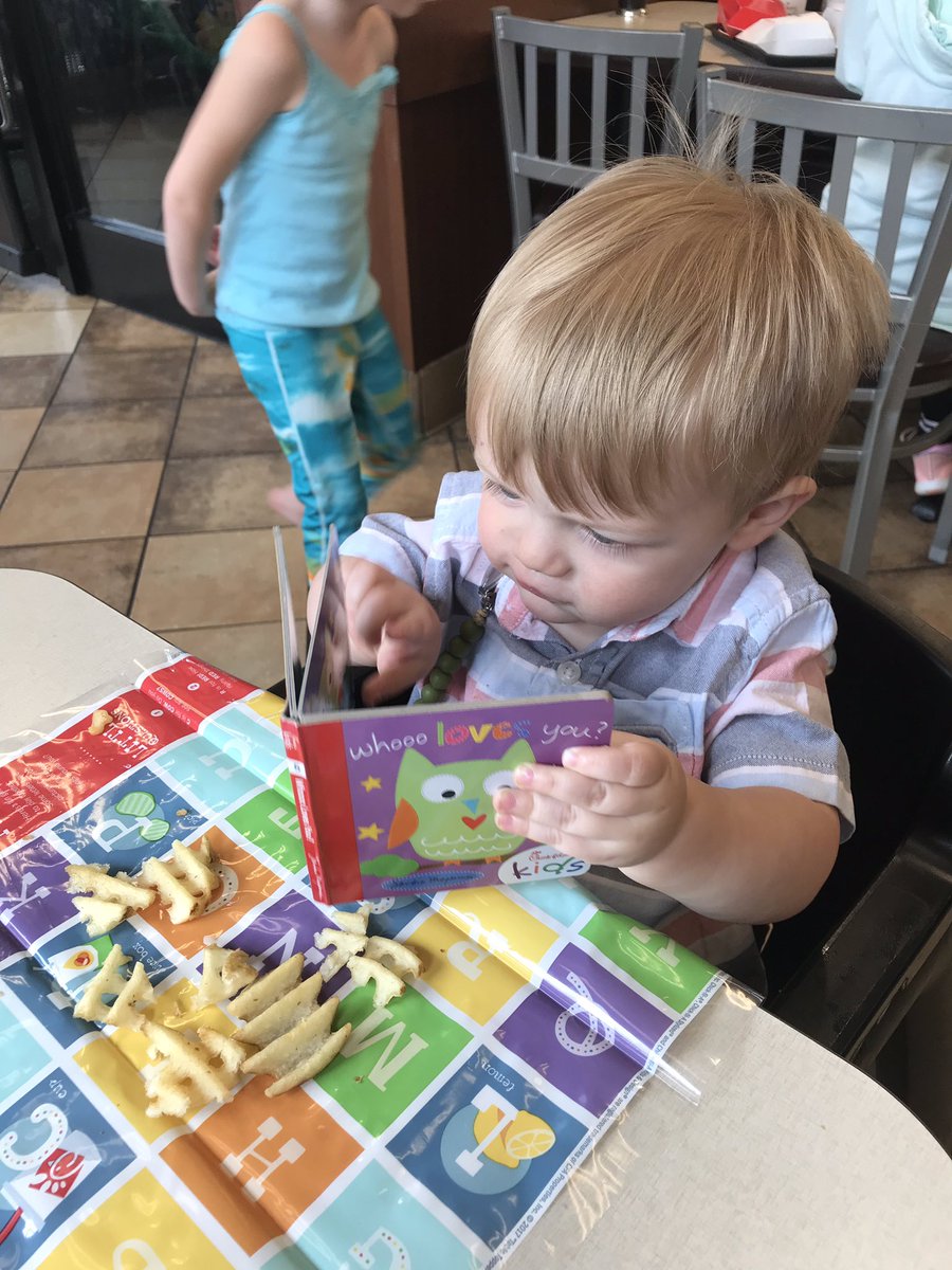 acpouncey's tweet photo. Thank you @ChickfilA for giving our son the best kids meal toy he could ever want: a new book! Our Samuel loves to read! #ChickfilaDay https://t.co/aKKbHsK7of