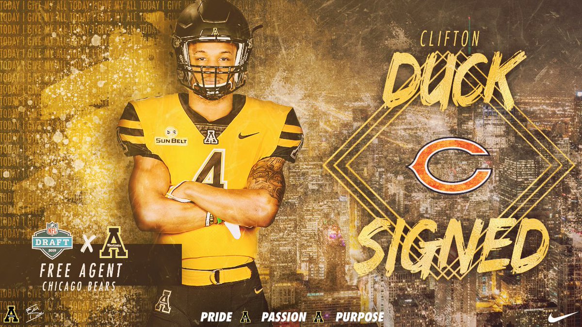 AppState_FB's tweet photo. Congrats to Clifton Duck for signing with the @ChicagoBears !

#PridePassionPurpose 
#AppsintheNFL https://t.co/OgChToGRbF