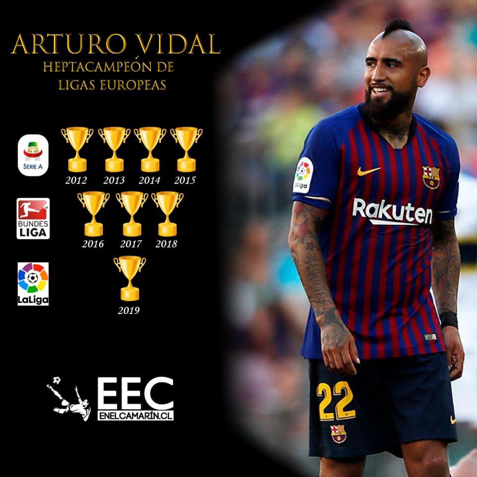 cgajardop's tweet photo. Que extraordinario jugador Arturo Vidal. 8 años seguidos siendo campeón en Italia, Alemania y España. Dos Copas Américas jugando por Chile. Y cada vez que entra a la cancha tiene la misma hambre de ganar que cuando jugaba en el Rodelindo Román. El mejor de la historia en Chile. https://t.co/ayHxZDF6Pe