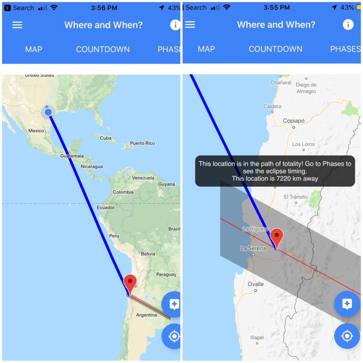 eclipsewatcher's tweet image. Currently about 7220 miles from proposed Eclipse observation site! Will I be able to get there for the July 2nd 2019 event? We’ll have to see.... @EclipseCamera2019