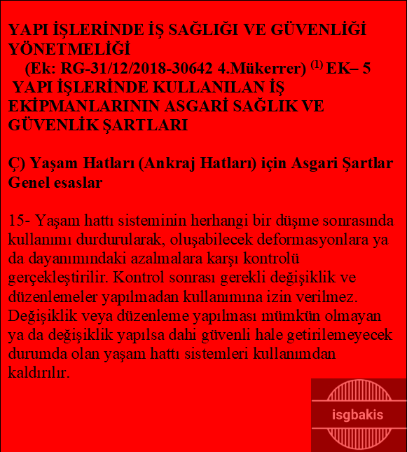 isgbakis's tweet photo. 89-Herhangi bir düşme sonrasında yaşam hattı kullanımı durdurulmalı, sağlamlığı kontrol edilmelidir. #isg #işgüvenligiuzmanı #işgüvenliği #inşaat #pazar #isgbakis #hse #SafetyFirst https://t.co/Qai11KNFei