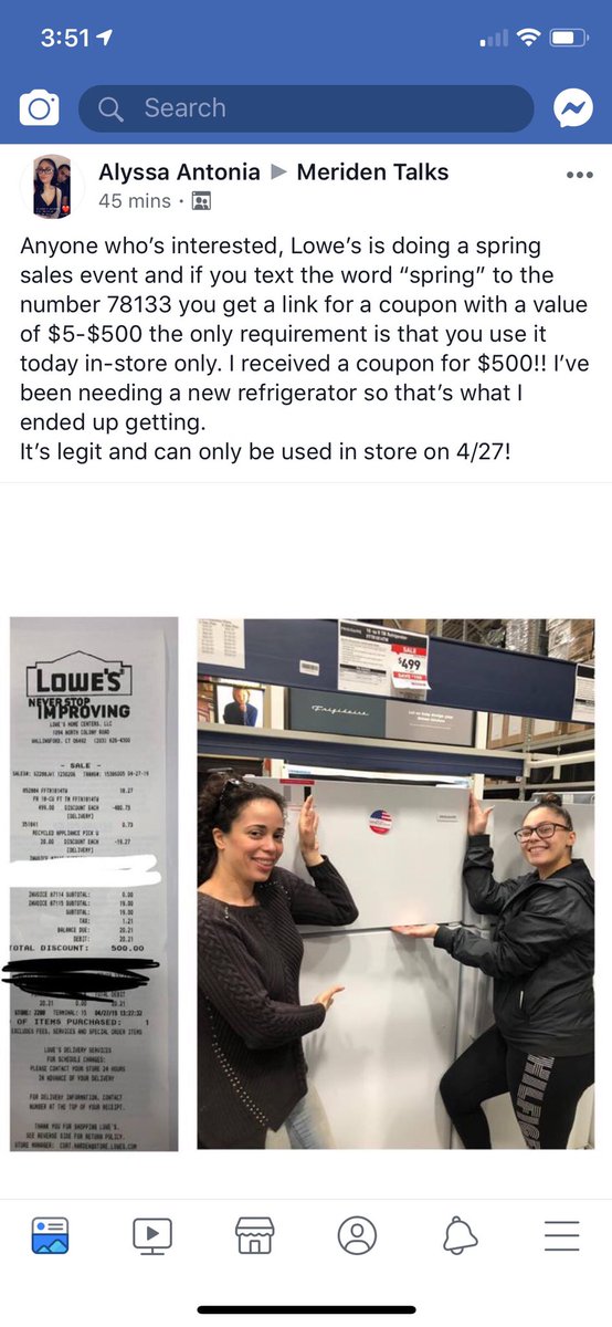 Curtharden2288's tweet photo. Just had two $500 winners at the Wallingford Lowe’s!! Here is one of them. Come in to any Lowe’s. Offer is today only. https://t.co/CRm4W6lShI