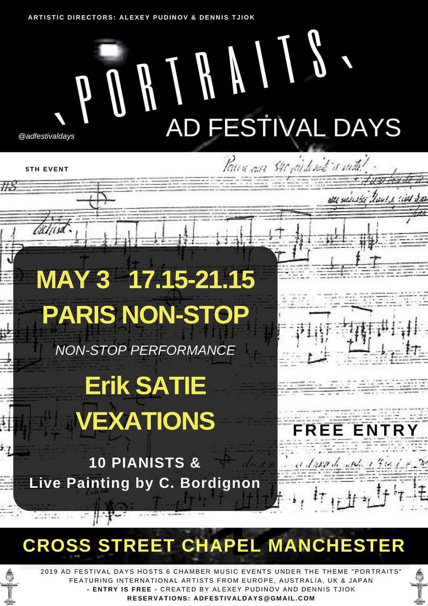And to our special extravaganza performance this year..

Don't miss out to drop by our immersive performance installation of Satie´s Vexations performed by our group of talented pianists alongside 5h of live painting by fine artist and composer <a href="/carolinebordign/">Caroline Bordignon</a>! #adfestivaldays