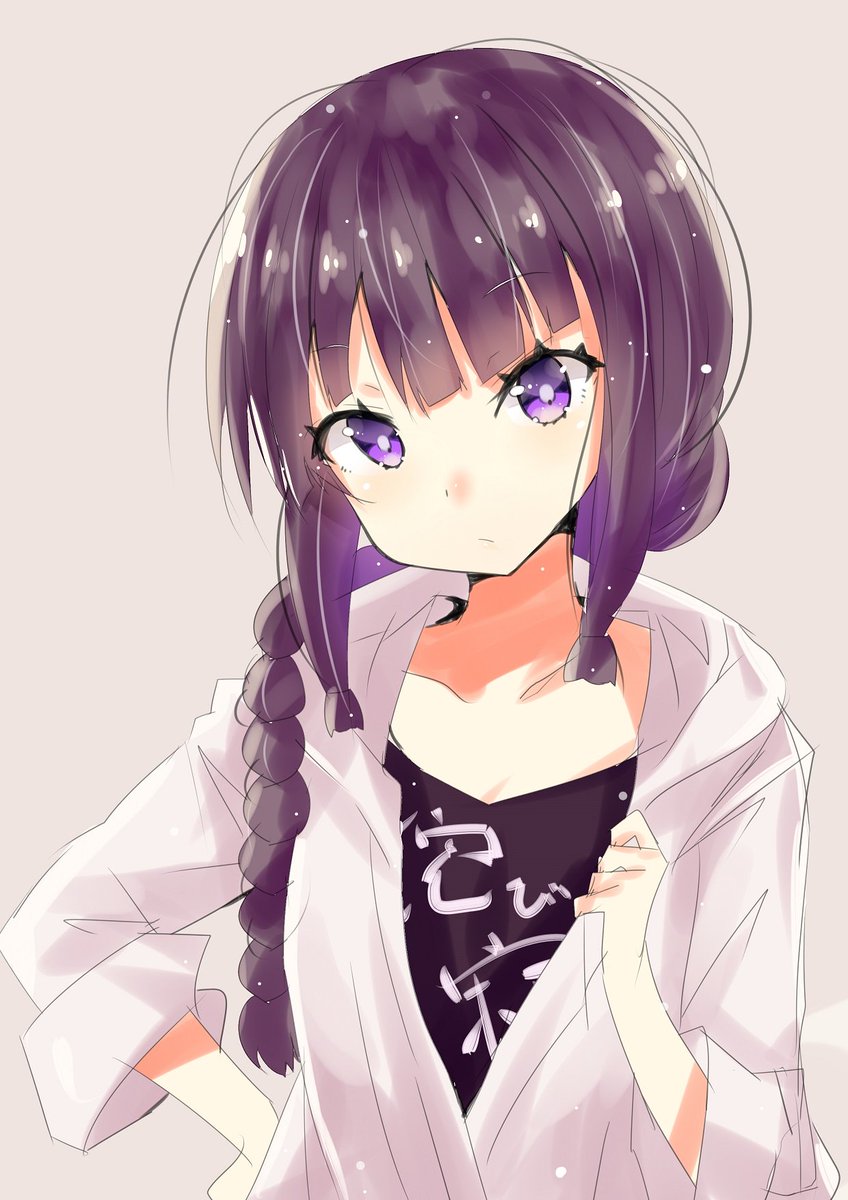 kitakami (kancolle) 1girl solo braid long hair single braid black hair purple eyes  illustration images