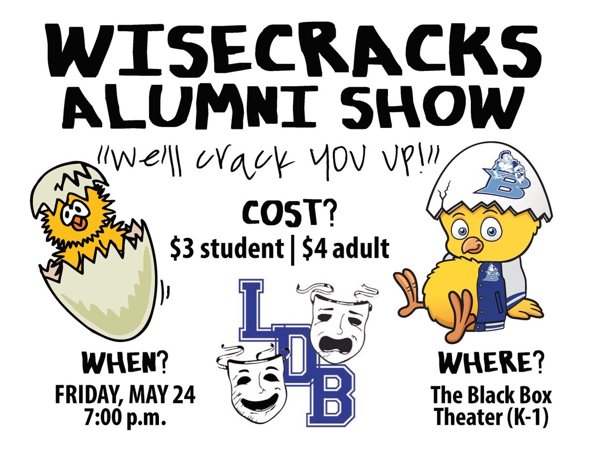 bellimprov's tweet photo. 🔵🔔CALLING ALL ALUMNI!🔔🔵

On May 24th, we will be having our annual Wisecracks Alumni show, and would like to have as many alumni as possible! That's right, if you are an alumni Wisecrack, you get to be in the show!

Just fill out this form:
https://t.co/QR2aHeriJR https://t.co/fXNVT8JiA4