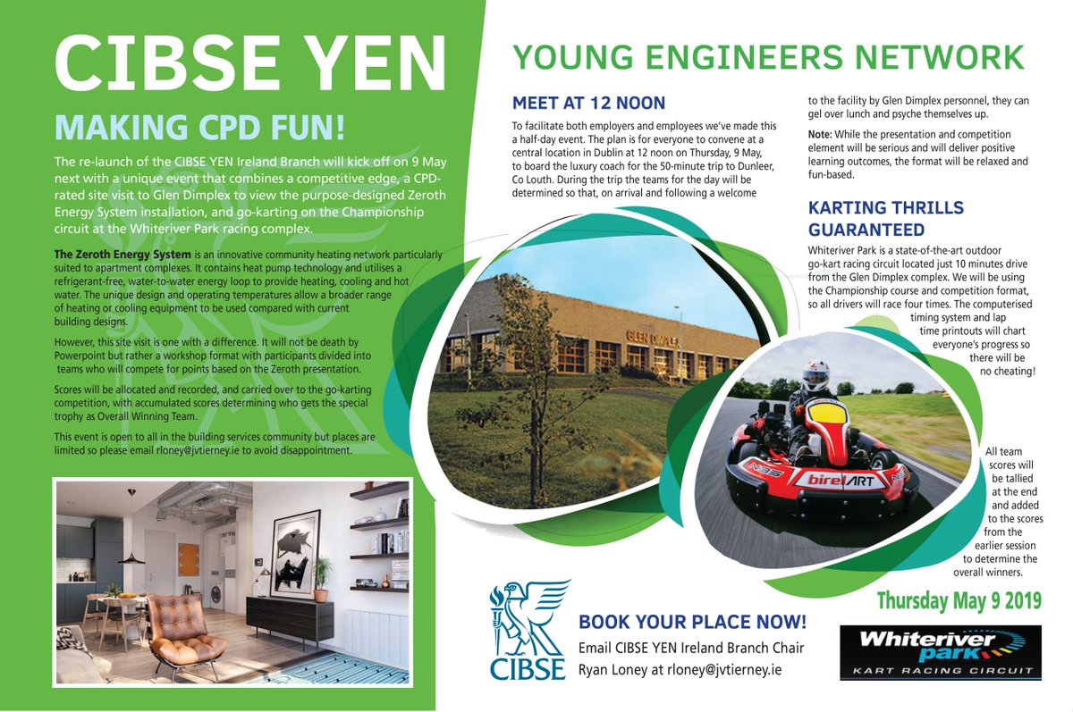 CIBSEIreland's tweet photo. [Upcoming Event] The re-launch of the CIBSE YEN Ireland Branch will kick off on 9 May next with a unique event - Factory Visit &amp; Go-Karting. More Details https://t.co/ORm52sq2RA #cibse #cibseireland #cibseyen https://t.co/KqQKKMSSCq