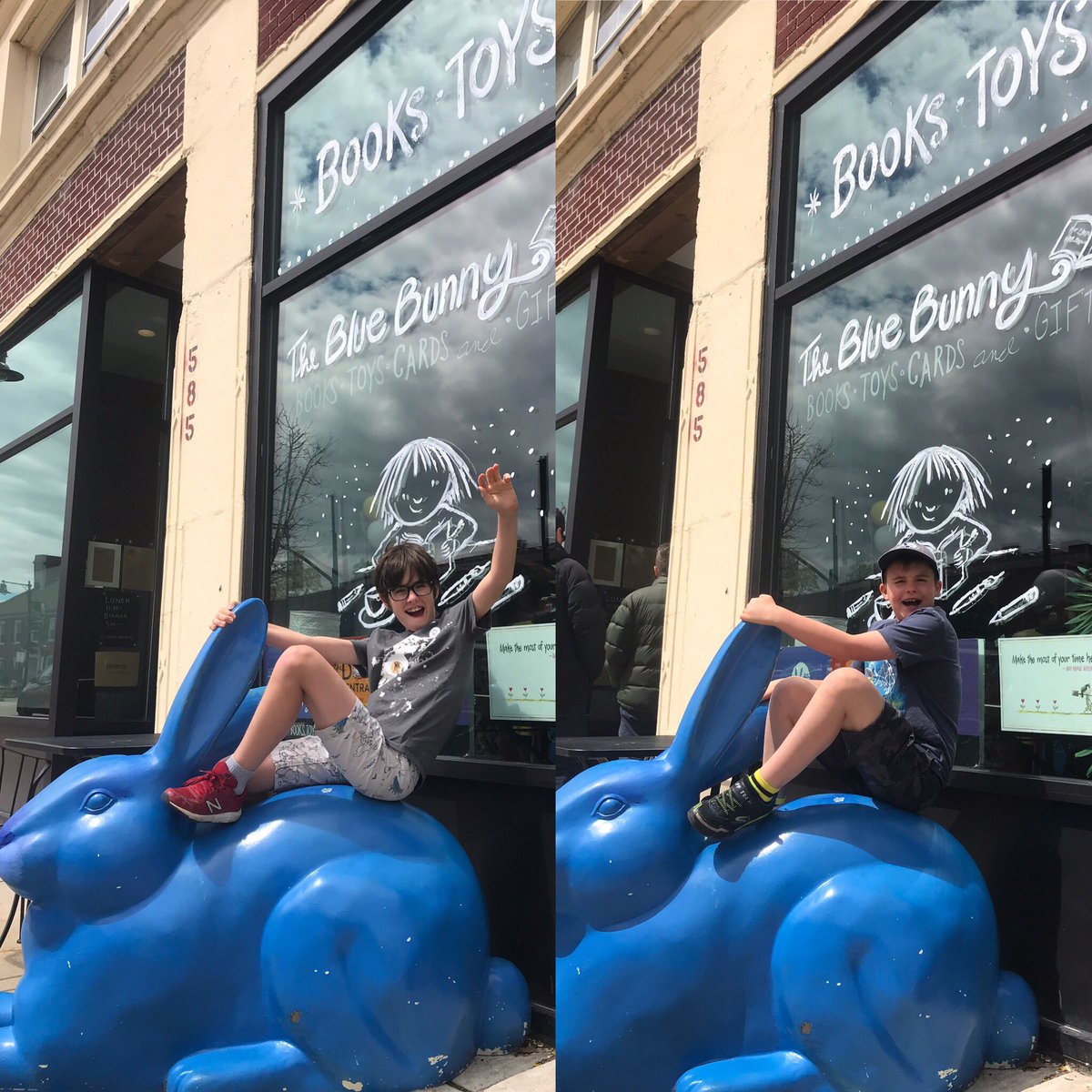 MamaMelski's tweet photo. @IBD_Boston @BlueBunnyBooks @peterhreynolds Thanks so much for hosting! My sons 💙 @BlueBunnyBooks &amp; thank U @peterhreynolds for taking time to talk with a fan #wereweallowedtoridethebluebunny #wedid #bluebunnyboys #bluebunnybooks #IndependentBookstoreDay #boston https://t.co/WFDe2apno3