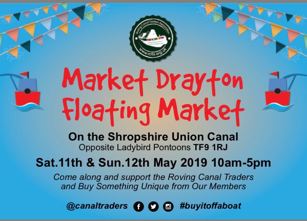 CanalTraders's tweet image. North or South you’ll  find one of our RCTA Floating Markets with traders to delight you :)
#Berkhamsted #Maydayweekend #butitoffaboat #MarketDrayton #Shropshire #canaltraders
