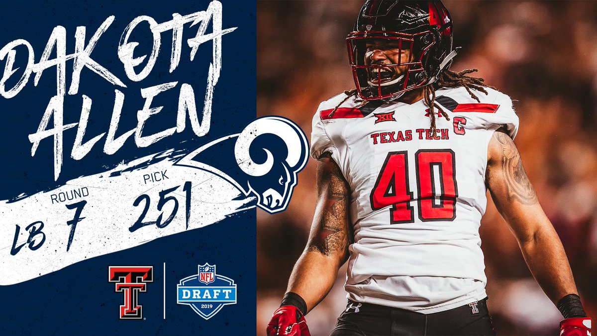 Texas Tech Football (@texastechfb) on Twitter photo 🔴ŦHE PICK IS IN⚫️
The <a href="/RamsNFL/">Los Angeles Rams</a> select <a href="/dakota_allen40/">dakota allen</a>!
#WreckEm | #NFLDraft 🔴ŦHE PICK IS IN⚫️
The <a href="/RamsNFL/">Los Angeles Rams</a> select <a href="/dakota_allen40/">dakota allen</a>!
#WreckEm | #NFLDraft