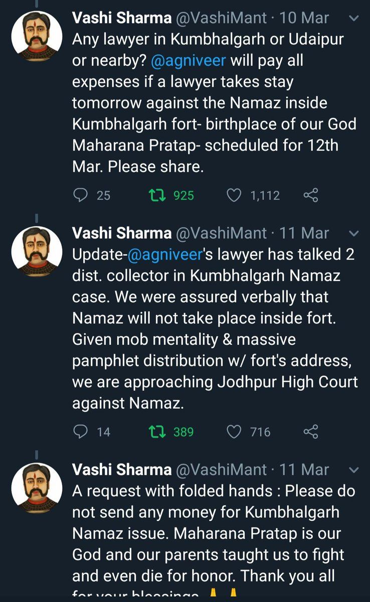 agniveer's tweet photo. Attempt to occupy land in Kumbhalgarh fort.
Agniveer thwarted.
@agniveer is determined to #ReclaimTemples
"To say Mughals ruled India 4centuries is exactly like saying AjmalKasab ruled Mumbai 4 48hrs."-Shri @SanjeevSanskrit
#IamAgniveer #BringBackSanjeev #BringBackVashiSharma https://t.co/21Htl4hGcE