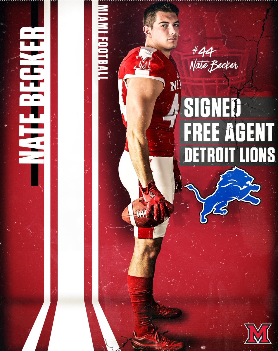 Miami Football (@miamiohfootball) on Twitter photo Congratulations to tight end <a href="/NBecker44/">Nate Becker</a> for signing a free agent deal with the <a href="/Lions/">Detroit Lions</a> !
#RiseUpRedHawks Congratulations to tight end <a href="/NBecker44/">Nate Becker</a> for signing a free agent deal with the <a href="/Lions/">Detroit Lions</a> !
#RiseUpRedHawks
