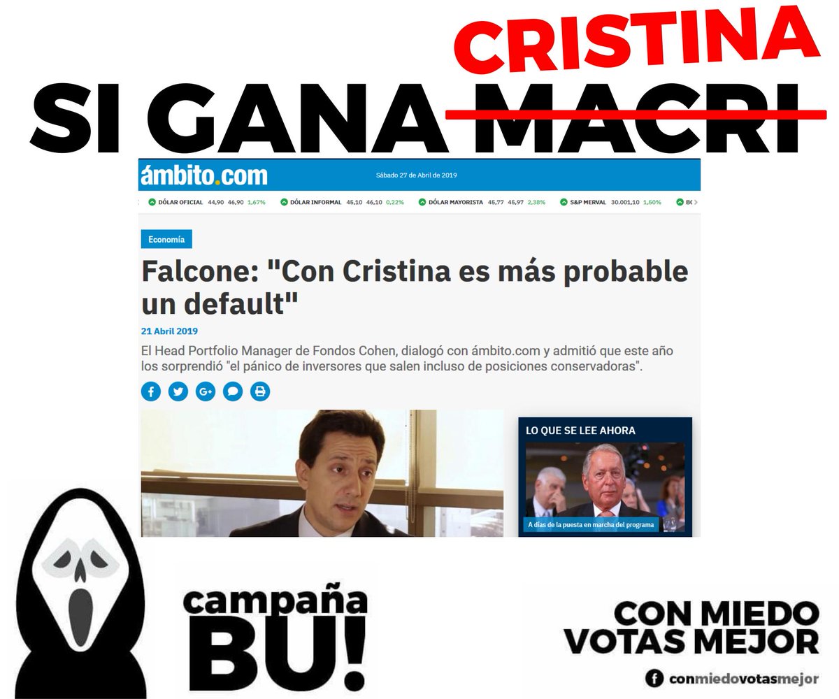 Acá nos dicen que "es más probable el default" con Cristina. Bueno...
