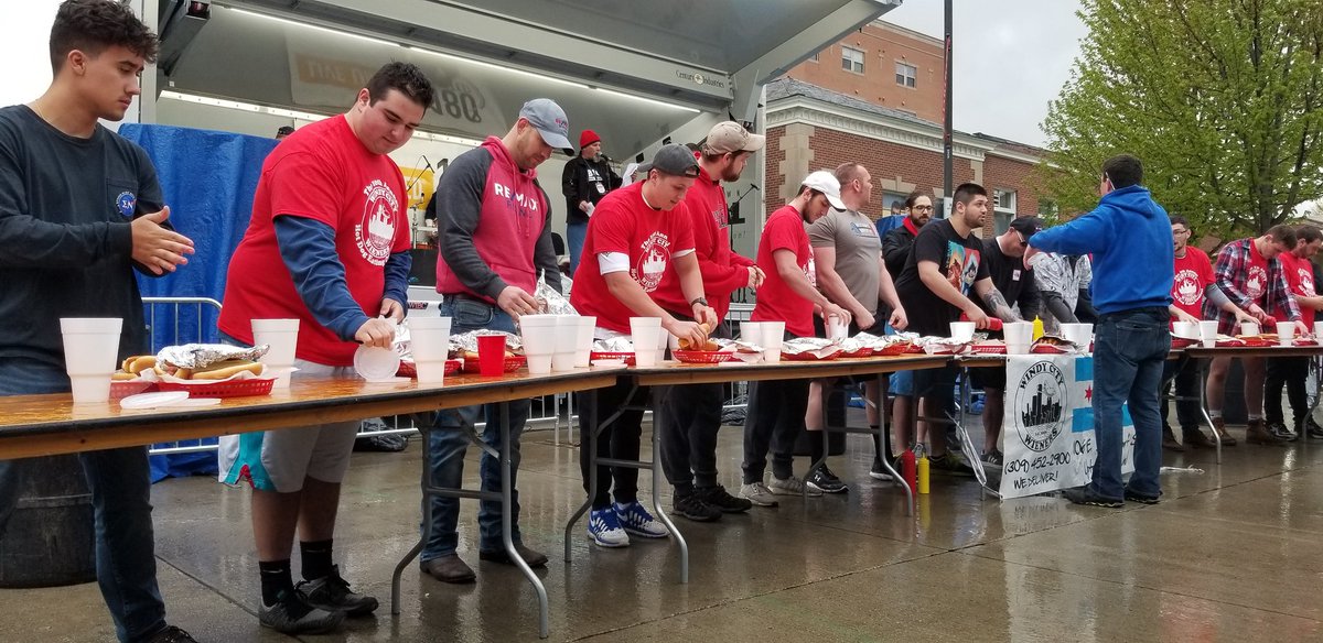 And that does it for the 10th annual hot dog eating contest from Windy City Weiners. Congratulations to the winners! <a href="/mikeandjoe/">Mike and Joe</a> will start their set in less than an hour #RocktheBlock