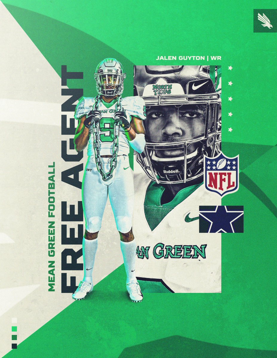 MeanGreenFB's tweet image. Denton ➡️ Dallas

Congratulations to WR @_dreamjg (Jalen Guyton) on reportedly agreeing to terms as a free agent with the @dallascowboys! The Allen native stays close to home!

#GMG #NFLMeanGreen #MeanGreenFamily
