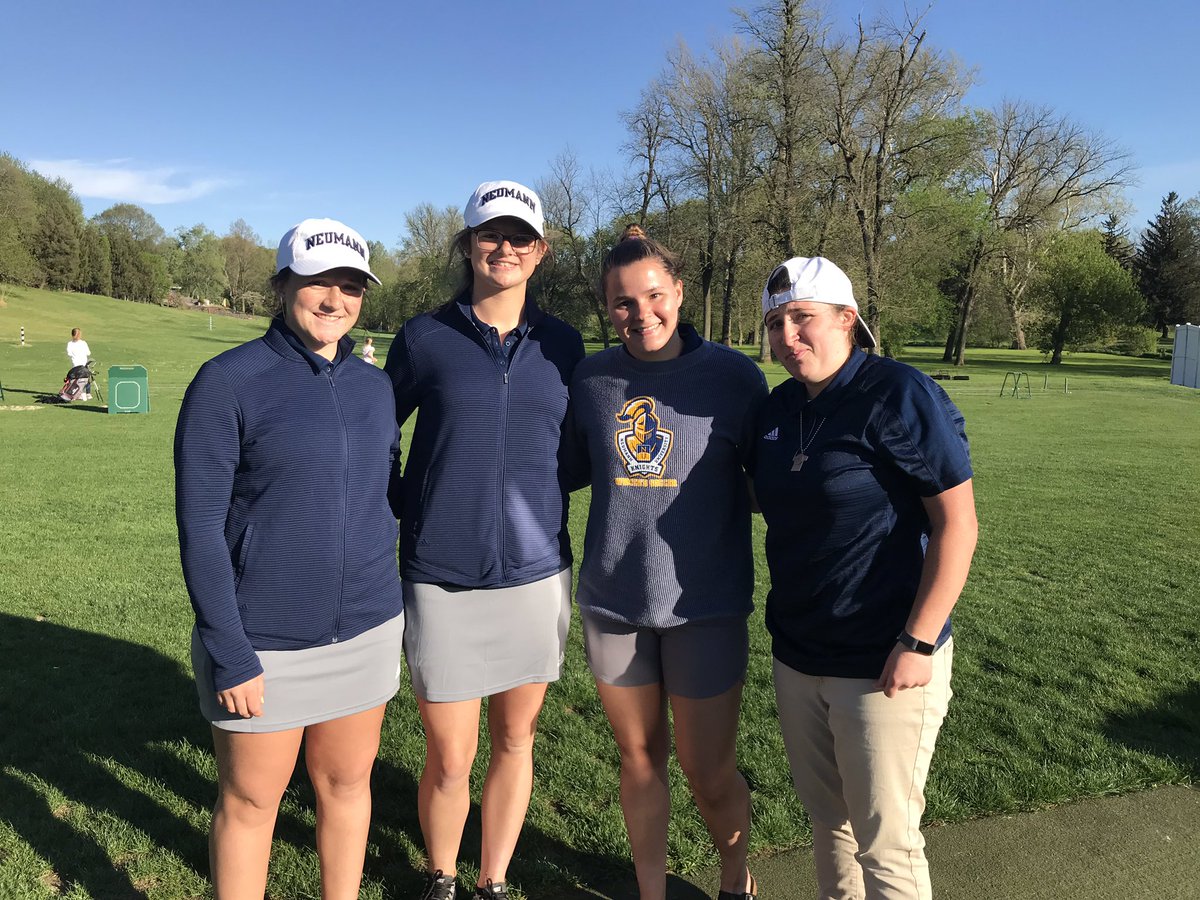 NeumannWGOLF's tweet photo. Under windy conditions at Conestoga CC for Centennial Conference championships these ladies represent NU with PRIDE! #weplayforeachother #RISES Round 2 tomorrow! #NeuKnight https://t.co/NYoBlS6Fyo