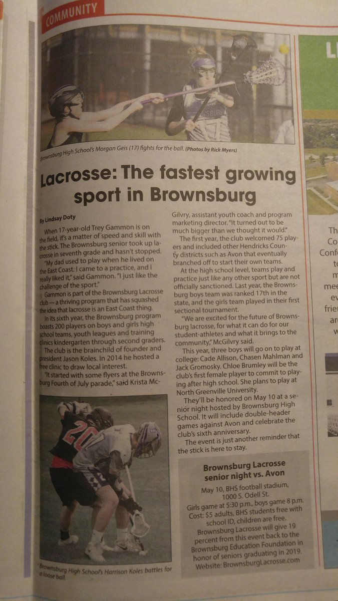 Thanks, @myHCICON, for the article about our program and publicity about our upcoming Senior Night... The first lacrosse game ever held at BHS Stadium.