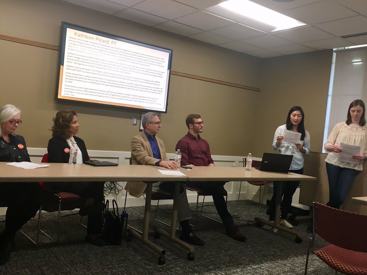 DrDomDPT's tweet photo. Incredible to get to sit on the panel to give my thoughts on advocacy at this year’s #MNPTfam #APTANAD. Cannot understate where national advocacy has brought us as a profession. So fun to share my experience! Thanks @MNPTA_SSIG for coordinating this! #ChoosePT #PTadvocacy https://t.co/bsSyFpG8mH